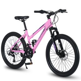 S26103 26 inch Mountain Bike for Teenagers Girls Women, Shimano 21 Speeds Gear MTB with Dual Disc Brakes and 100mm Front Suspension, White/Pink (Color: as Pic)