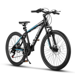 Elecony 26 inch Mountain Bike for Teenagers; Shimano 21 speed mechanical disc brake; black/blue/gray (Color: as Pic)
